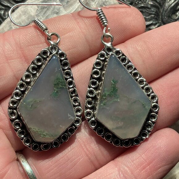 Moss Agate Earrings Stone Crystal Jewelry - Picture 6 of 6